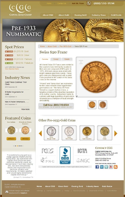 Capital Gold Group startwithgold.com Swiss $20 Franc Page